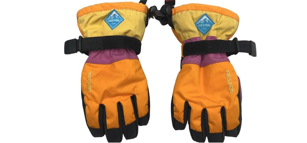 Hestra CZone 5-Finger Ski Gloves Leather Orange Purple Yellow Black Size 6